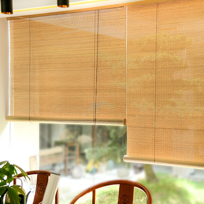 Nuansa Kayu Disesuaikan Tabir Surya Roller Blind Bambu 180 * 180cm Untuk Rumah